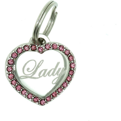 Yippo Accessories Custom Engraved Stainless Steel Small Heart Pink Rhinestones Dog And Cat Pet Identification Jewelry Bling Tag