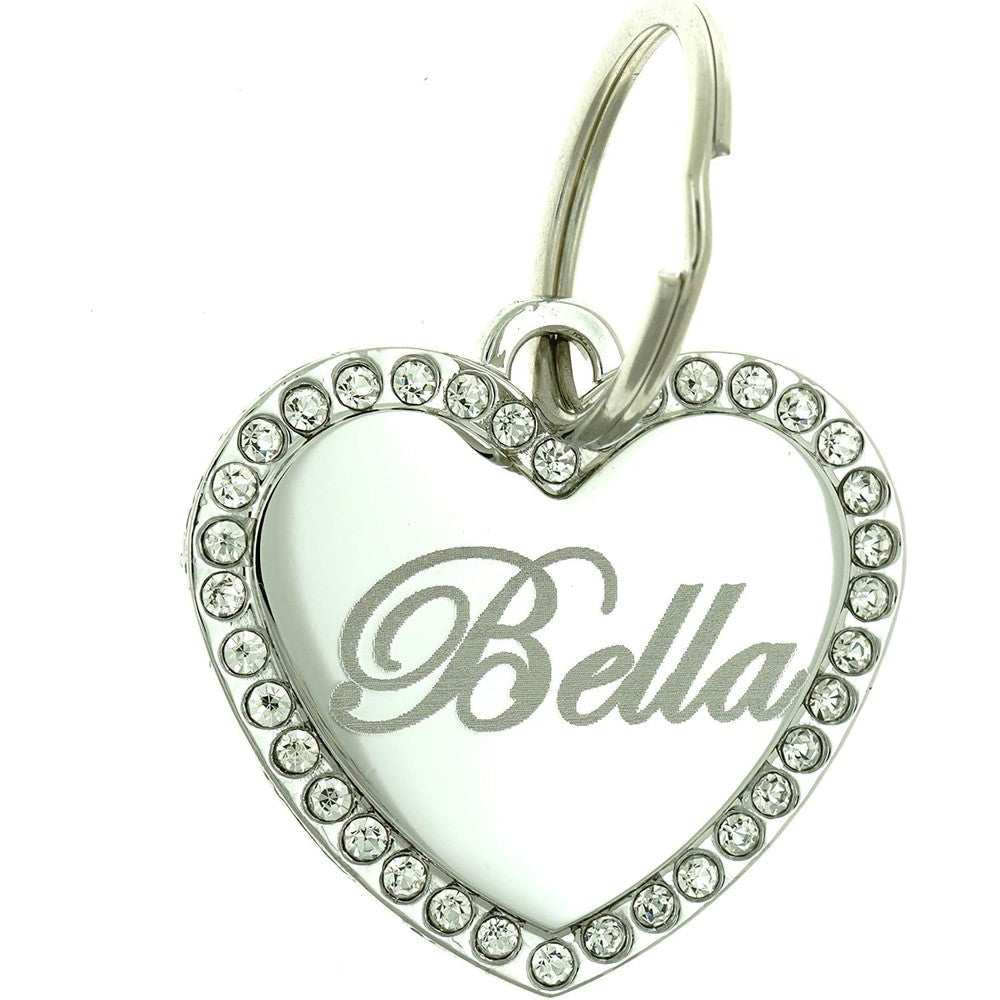 Yippo Accessories Custom Engraved Personalized Stainless Steel Medium Heart Rhinestones Pet Jewelry ID Tag For Cats And Dogs 34 mm