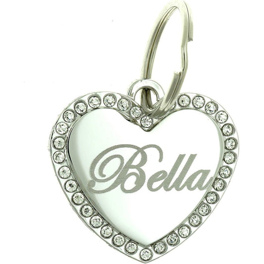 Yippo Accessories Custom Engraved Personalized Stainless Steel Medium Heart Rhinestones Pet Jewelry ID Tag For Cats And Dogs 34 mm