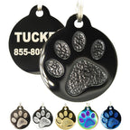 PetANTastic Engraved Cat ID Tags front view showing round paw print design