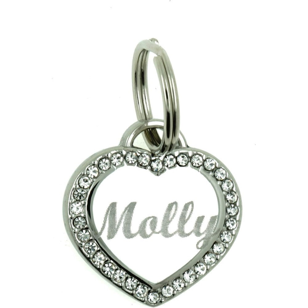 Yippo Accessories Custom Engraved Personalized Stainless Steel Small Heart Rhinestones Dog Cat Pet ID Jewelry Bling Tag Silver Color One Size