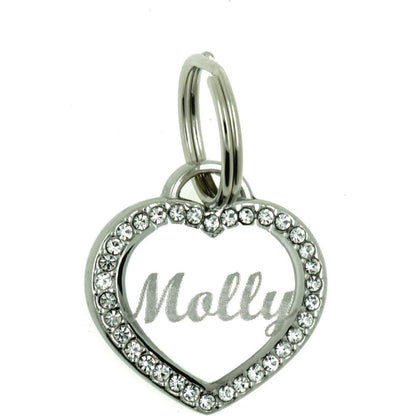 Yippo Accessories Custom Engraved Personalized Stainless Steel Small Heart Rhinestones Dog Cat Pet ID Jewelry Bling Tag Silver Color One Size