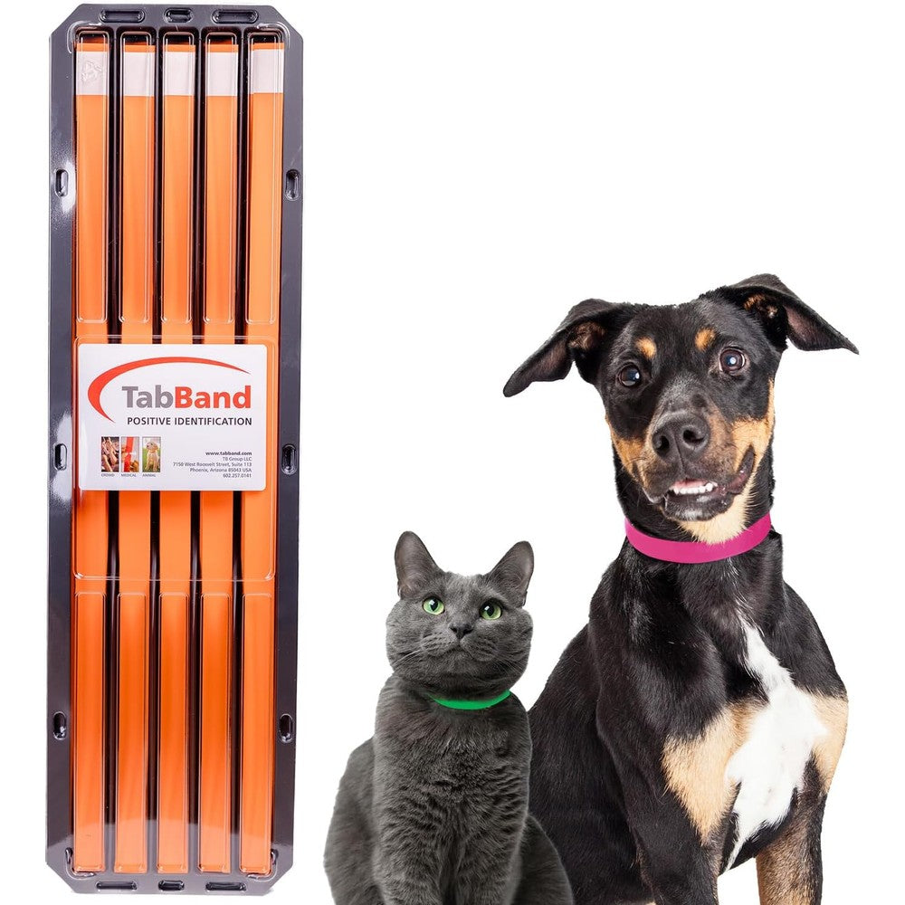 TabBand Max Premium Pet ID Collars Orange Waterproof Writable Tear Resistant Temporary Animal Identification Bands 20 Inch 500 Count