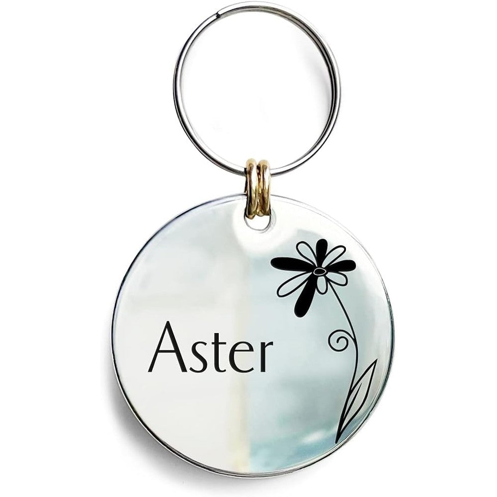 Acatinthetree Cats Dogs ID Tags Personalized Engraving Birth Flowers Pattern Custom Pet Collar Accessories 316L Stainless Steel Round Name Plate
