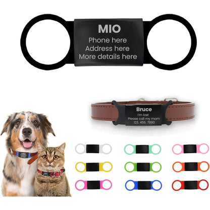 Mio Crafts Personalized Slide-On Silicone And Metal Pet ID Tag Custom Engraved Silent Dog And Cat Name Tag In Black Metal