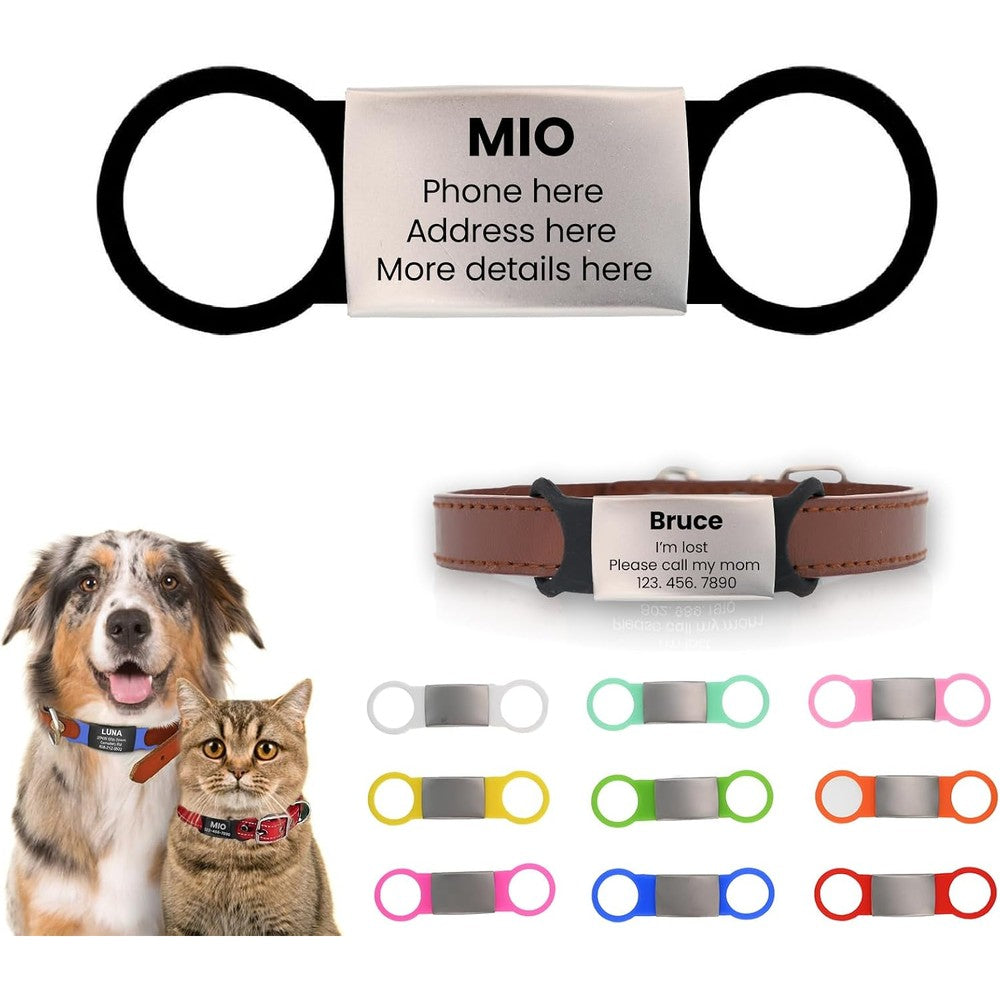 Mio Crafts Personalized Slide On Silicone And Metal Pet Identification Tag For Dogs And Cats Custom Engraved Silent Collar Tag Silver Metal