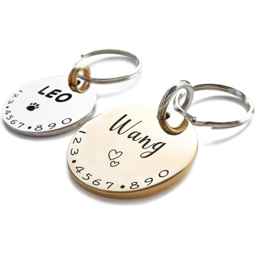 Acatinthetree Personalized Pet ID Tags For Cats And Dogs Custom Engraved Stainless Steel Name Collar Charm For Extra Small Pets Round Shiny Steel