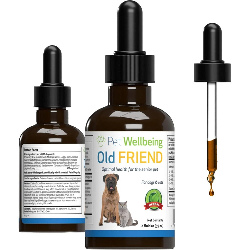 Pet Wellbeing Old Friend for Senior Cats 2 Fluid Ounces front bottle view