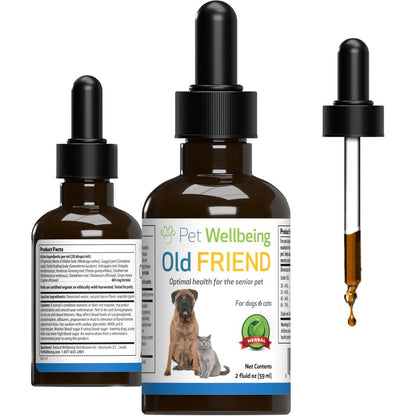 Pet Wellbeing Old Friend for Senior Cats 2 Fluid Ounces front bottle view