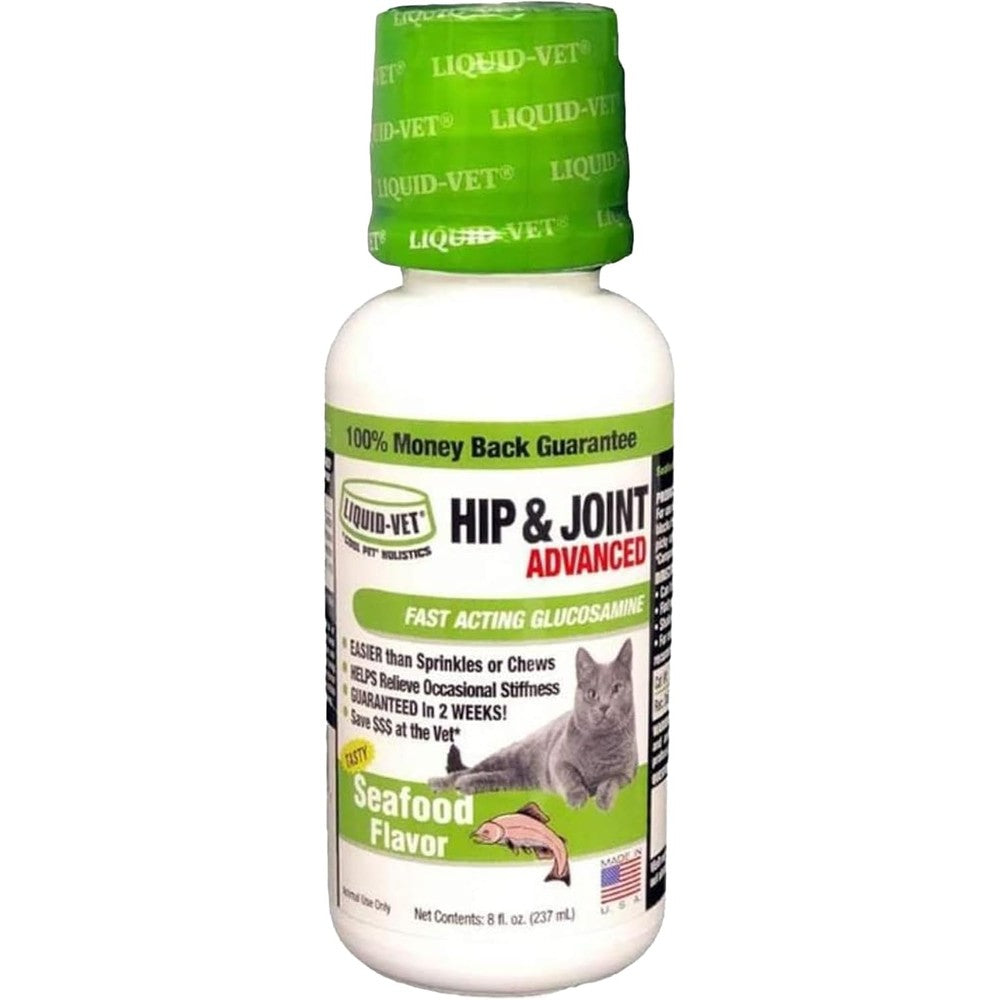 Liquid-Vet Feline Hip And Joint Advanced Formula Seafood Flavor 8 Fluid Ounces front bottle view