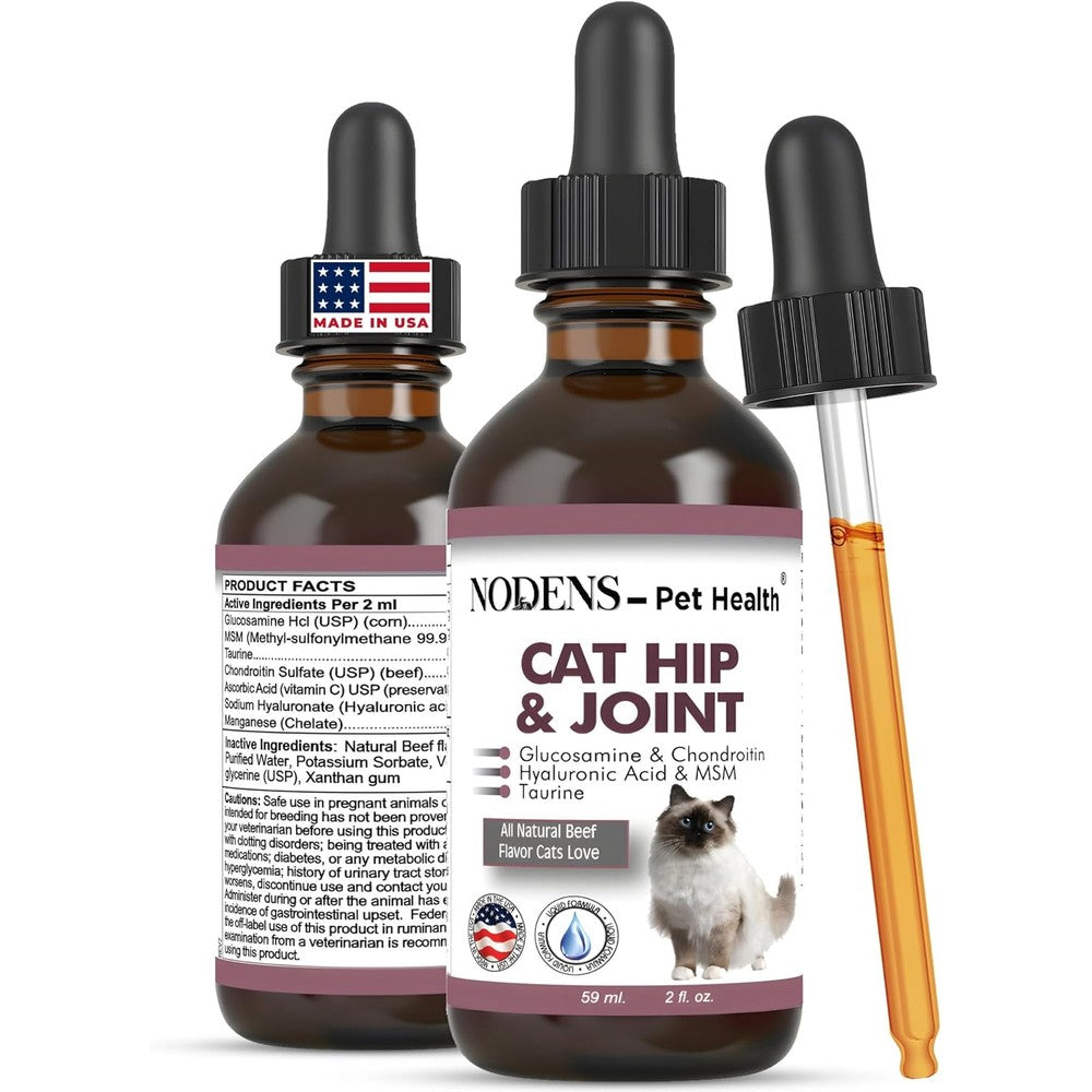 Nodens cat hip and joint liquid supplement front view bottle