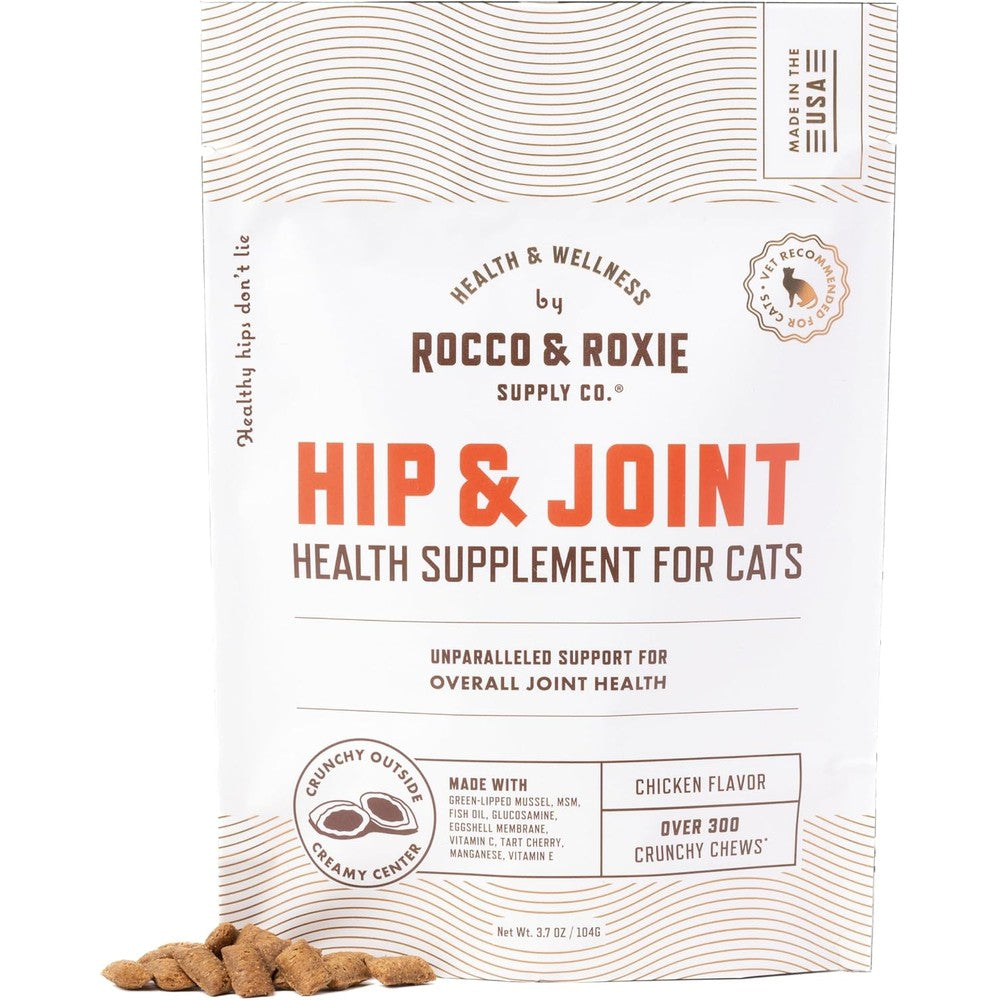 Rocco and Roxie senior cat hip and joint supplement bottle front view
