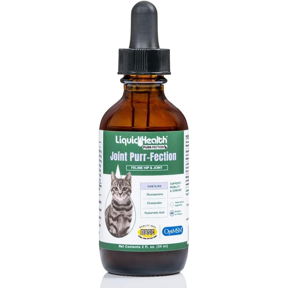 Liquid Health Joint Purr-Fection cat supplement front view dropper bottle
