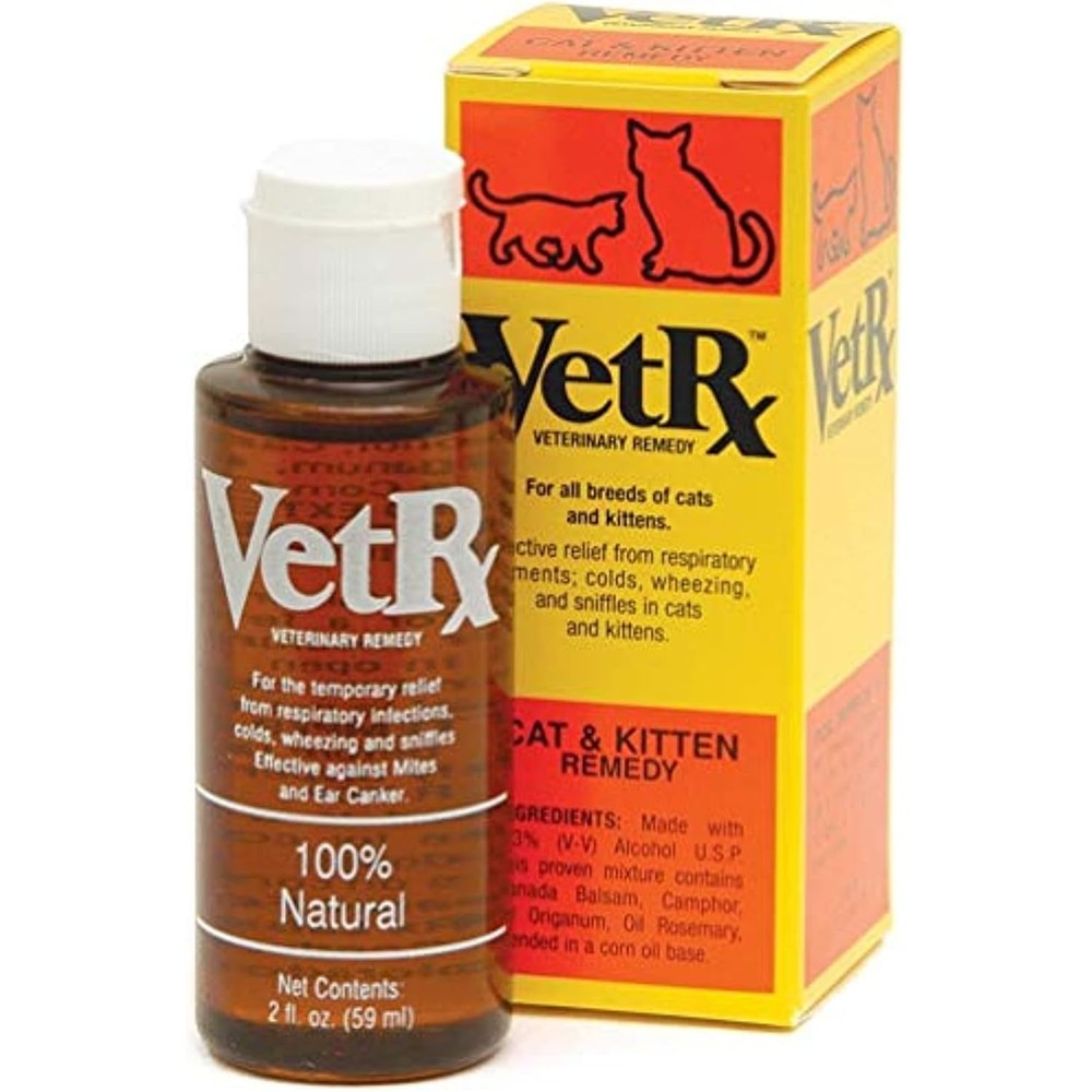 Vet RX Sneezing Cold Cough and Allergies Remedy for Cats and Kittens Natural Respiratory Relief Yellow Variant 2 Fluid Ounces