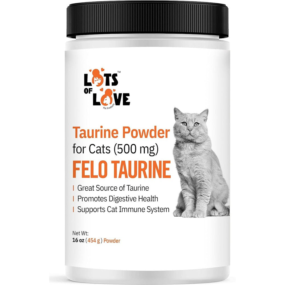 Lots Of Love Pet Products FELO Taurine Supplement For Cats Water Soluble Taurine Powder For Cat Heart And Vision Support 16 Ounce