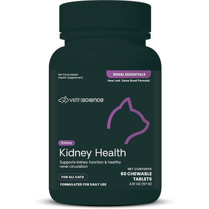 VetriScience Renal Essentials Kidney Health Support Supplement For Cats Chicken And Fish Flavor 60 Chewable Tablets