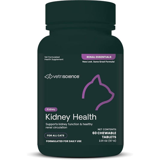 VetriScience Renal Essentials Kidney Health Support Supplement For Cats Chicken And Fish Flavor 60 Chewable Tablets