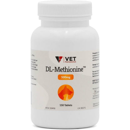 V.E.T. Pharmaceuticals DL Methionine 500mg tablets front view bottle for pet urinary tract health
