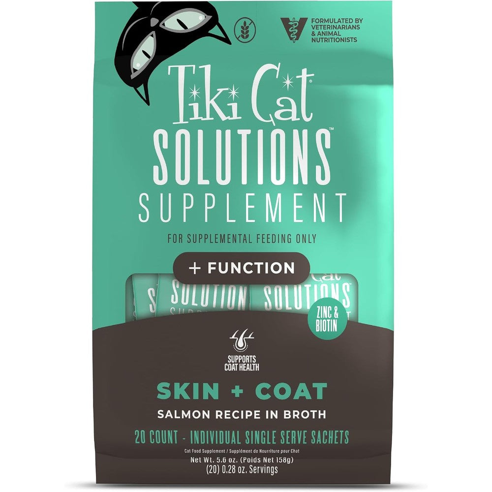 Tiki Cat Solutions Skin and Coat Mousse Salmon pack of 20 front view premium cat supplement