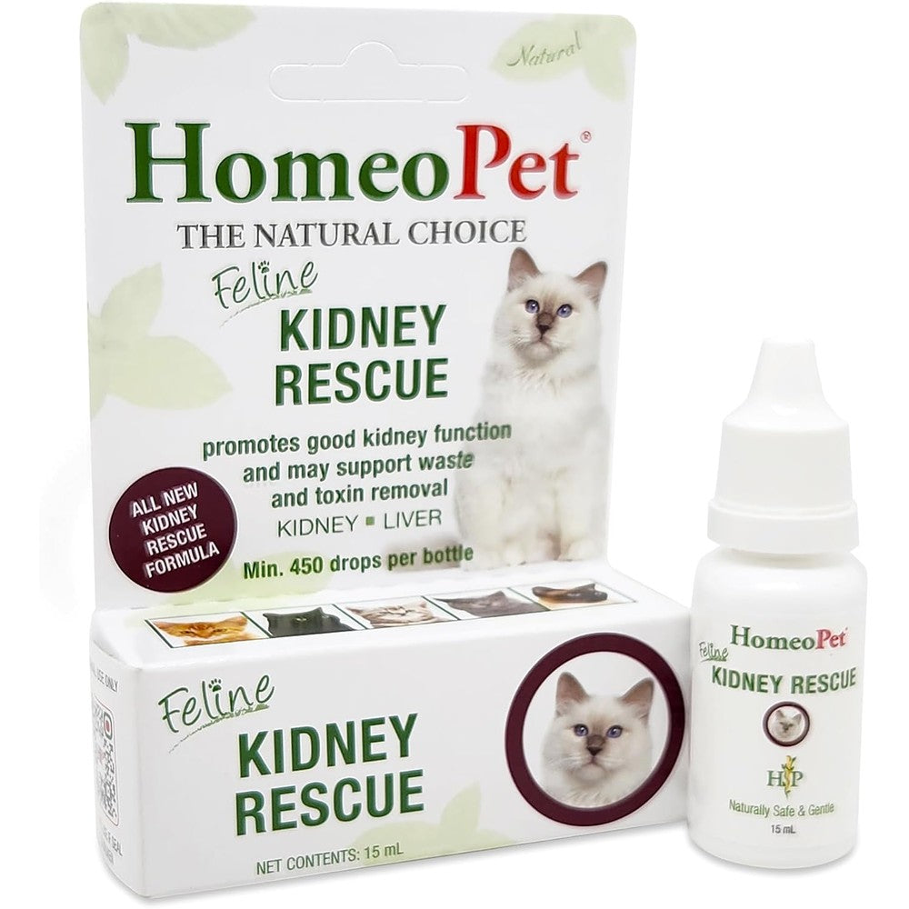 HomeoPet Feline Kidney Rescue 15ml bottle front view showing packaging details