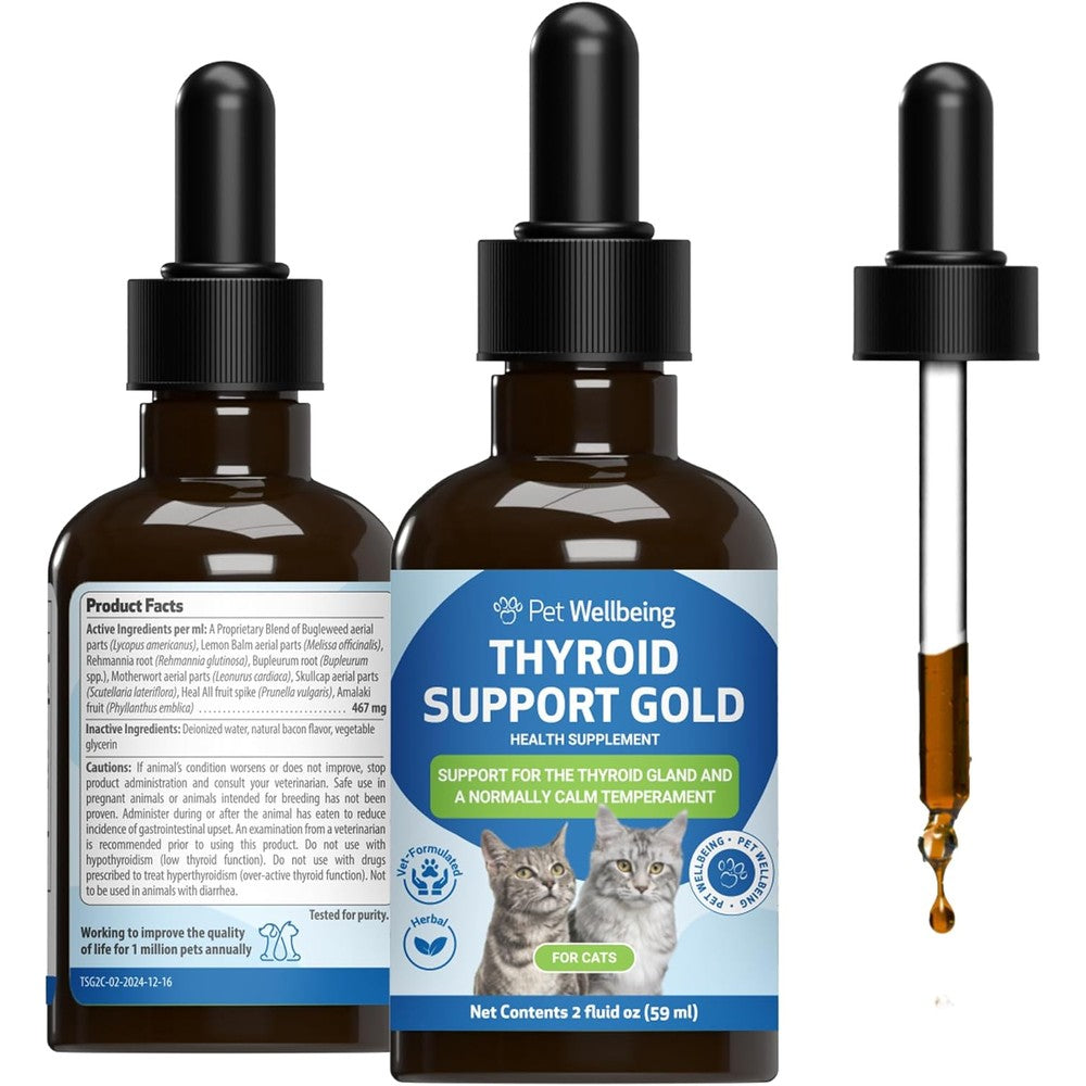 Pet Wellbeing Thyroid Support Gold front view bottle packaging