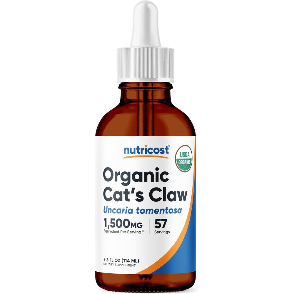 Nutricost Organic Cat's Claw Liquid Drops front view bottle for immune support supplement