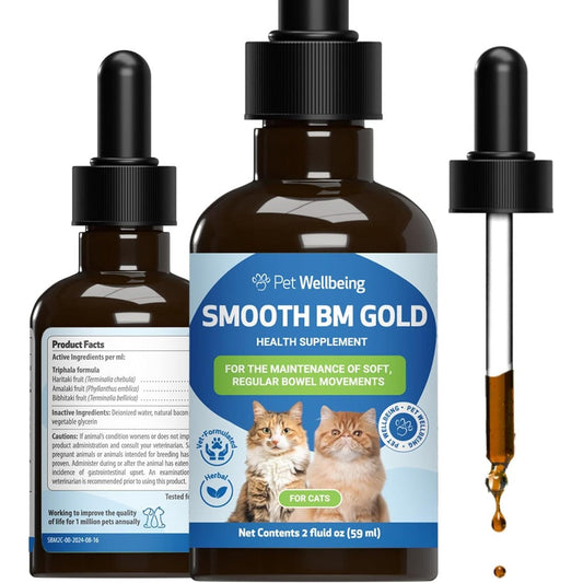 Pet Wellbeing Smooth BM Gold For Cats Natural Feline Constipation Relief Gentle Liquid Digestive Herbal Supplement Bacon Flavor 2 Fluid Ounces