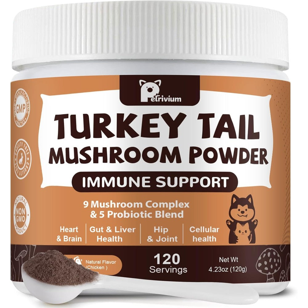 Petrivium Turkey Tail Mushroom Supplement Powder front view for pet immune health.