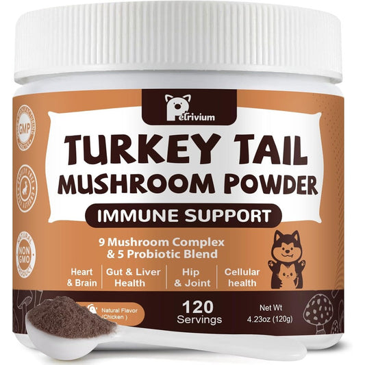 Petrivium Turkey Tail Mushroom Supplement Powder front view for pet immune health.