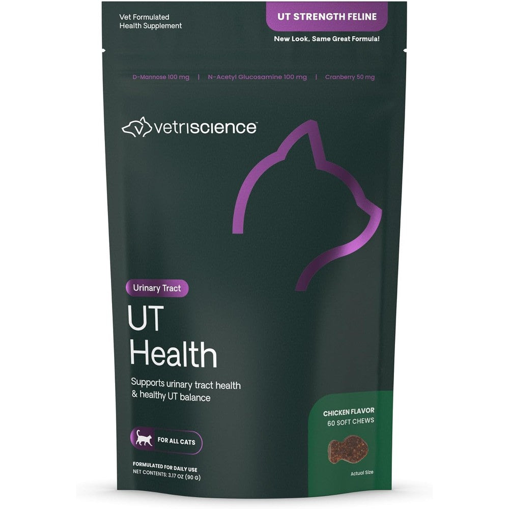 VetriScience UT Health Urinary Tract And Bladder Support Supplement Chews For Cats Chicken Flavor 60 Count