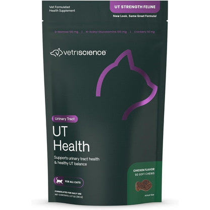 VetriScience UT Health Urinary Tract And Bladder Support Supplement Chews For Cats Chicken Flavor 60 Count