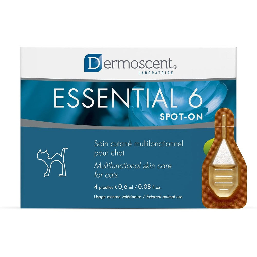 Bayer Dermoscent Essential 6 Spot On Skin Care For Cats Multi Functional Pet Itch Remedy And Coat Conditioner 4 Pipettes 0.6ml Each