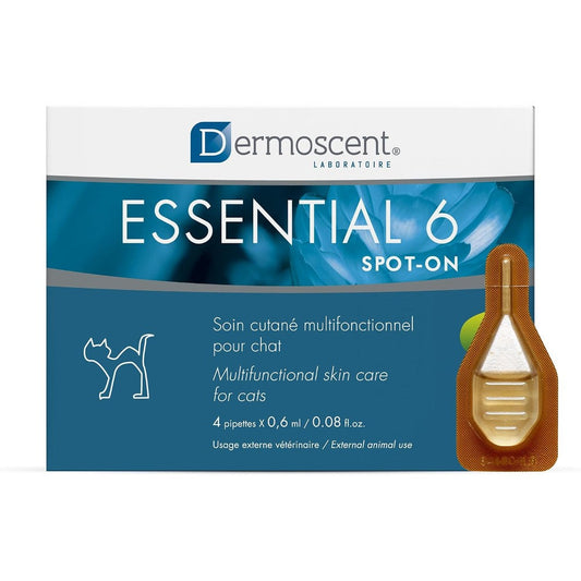 Bayer Dermoscent Essential 6 Spot On Skin Care For Cats Multi Functional Pet Itch Remedy And Coat Conditioner 4 Pipettes 0.6ml Each