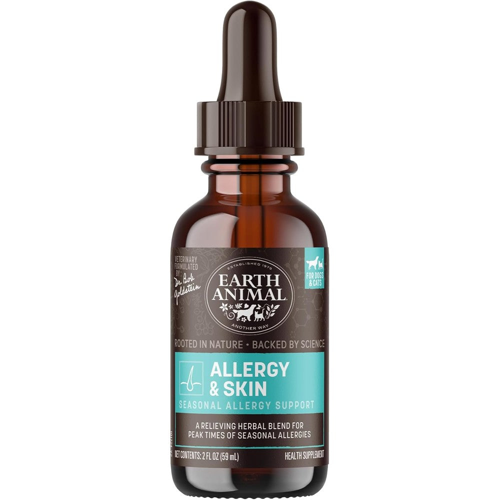 Earth Animal allergy and skin liquid supplement front view bottle