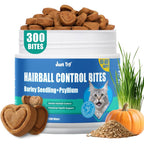 Just Try Hairball Control Cat Treats front view container showing heart shaped chicken bites