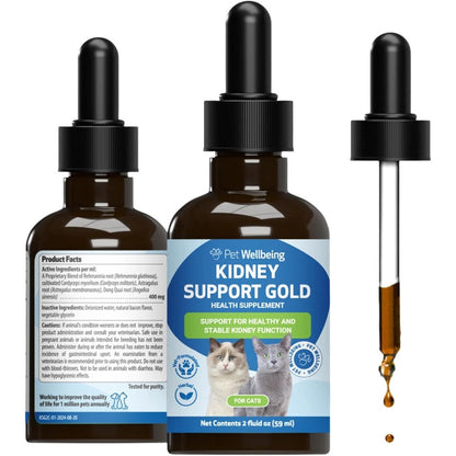 Pet Wellbeing Kidney Support Gold For Cats Natural Herbal Liquid Supplement For Feline Renal Function And Healthy Hydration Two Fluid Ounces