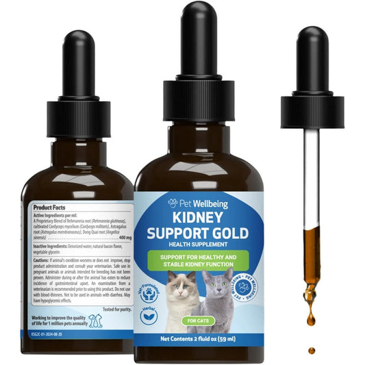 Pet Wellbeing Kidney Support Gold For Cats Natural Herbal Liquid Supplement For Feline Renal Function And Healthy Hydration Two Fluid Ounces