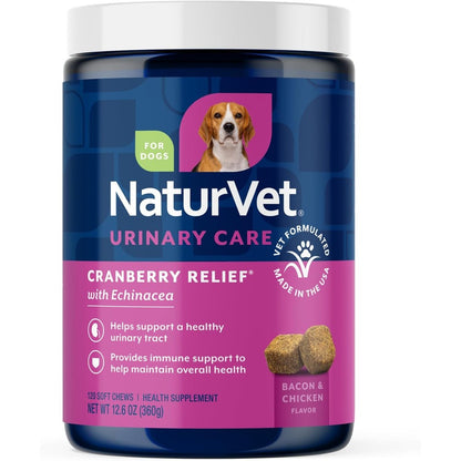 NaturVet Cranberry Relief Plus Echinacea Urinary Tract And Immune System Support For Dogs Bacon And Chicken Flavor 120 Soft Chews