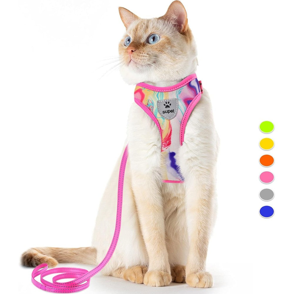 Supet Cat Harness And Leash Set Stylish Escape Proof Adjustable Breathable Neoprene Pet Vest Harness With Reflective Trim Medium Size