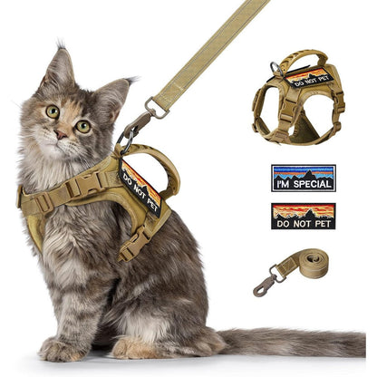 Nanappice Tactical Cat Harness And Leash Set Escape Proof Adjustable Soft Mesh Large Cat Vest Khaki Size Large