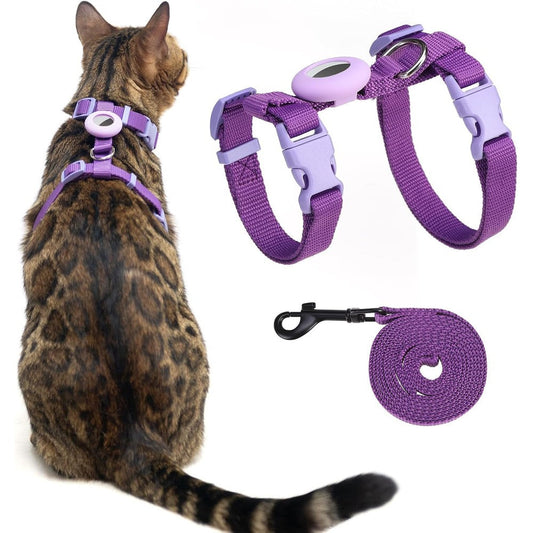 VKPETFR Escape Proof Cat Harness And Leash Set With AirTag Holder Adjustable Lightweight Soft Nylon Walking Vest For Kittens And Cats Purple Small