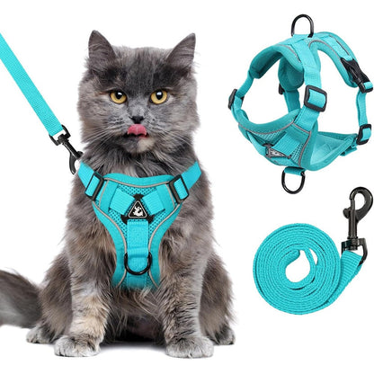 GCVOPTON XL Cat Harness Escape Proof For Heavy Cats Adjustable Vest Leash Set Reflective Breathable Mesh For Extra Large Cats
