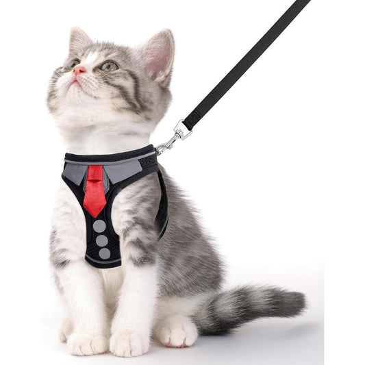 NCMAMA Escape Proof Cat Harness And Leash Set For Walking Soft Adjustable Breathable Mesh Kitten Vest With Reflective Strips Black Extra Small