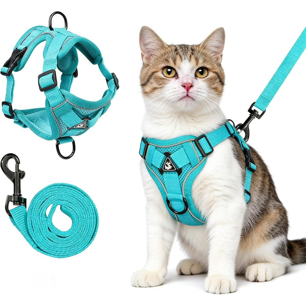 Jiiberl Cat Harness and Leash for Walking Escape Proof Soft Adjustable Vest Harnesses for Cats Emerald Medium Size For Cats Weight 6.6 to 9.9 Pounds