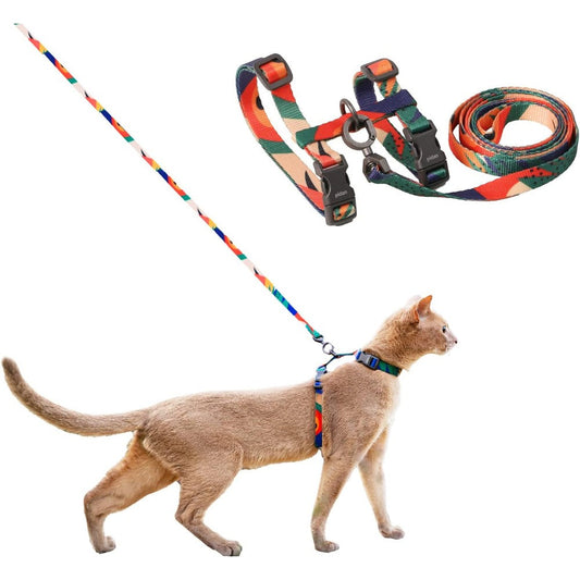 Pidan Multicolor Cat Harness And Leash Set Escape Proof Adjustable Lightweight Soft Walking Travel Pet Vest For Large Cats Extra Large Size