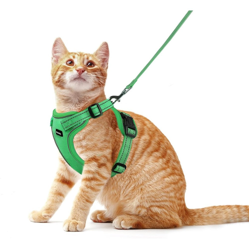 Rttochfy Escape Proof Cat Harness And Leash Set Breathable Mesh Walking Vest For Kittens And Cats Green Medium