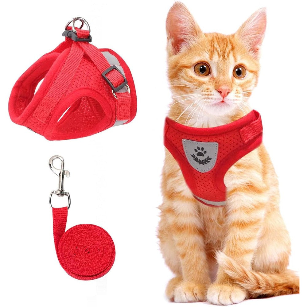 NCMAMA Cat And Dog Vest Harness All Weather Mesh Reflective Strap Step In Adjustable Walking Vest For Small Cats And Dogs Red Extra Small
