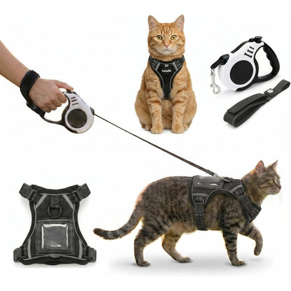 Luxelle Escape-Proof Cat Harness And Leash Set Adjustable No Pull Soft Vest With Three Hundred Sixty Degree Reflective Straps Small Size Black