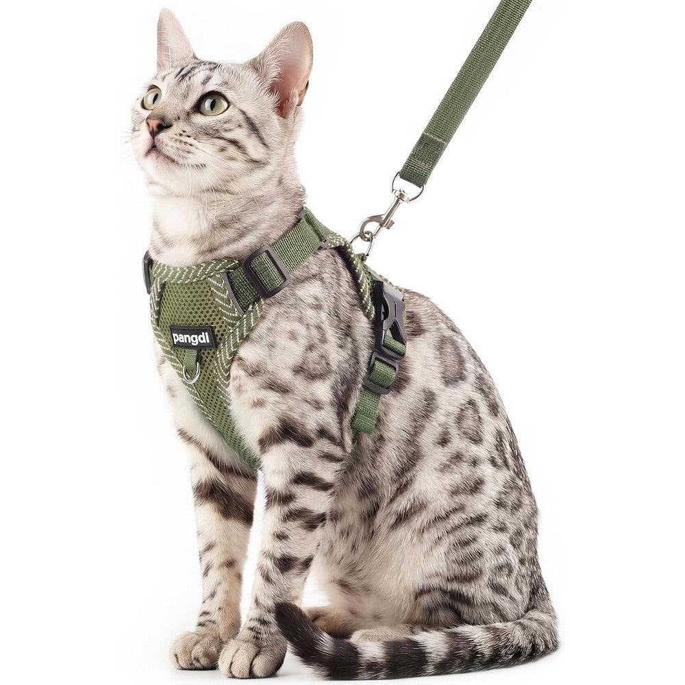 Pangdi Escape Proof Extra Large Cat Harness And Leash Set Mesh Breathable Vest For Maine Coon Travel Dark Green Extra Large