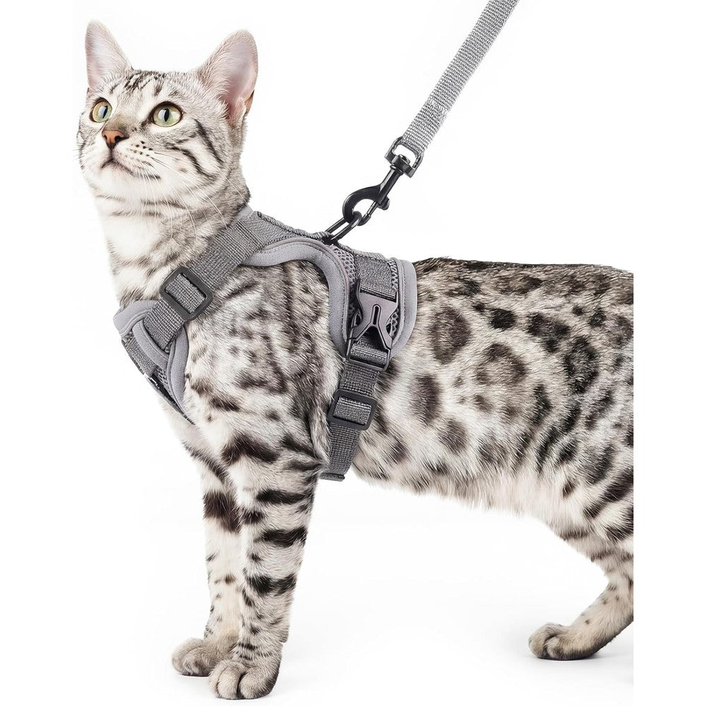 Pangdi Escape Proof Tactical Cat Harness And Leash Set Reflective Adjustable Emotional Support Cat Vest Grey Extra Large